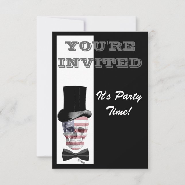 Patriotic Gothic Steampunk skull Invitation (Front)
