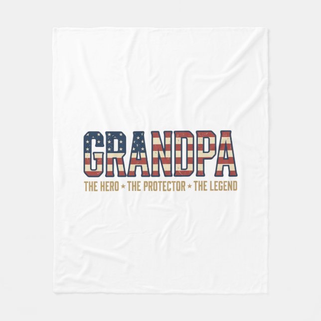 Patriotic Grandpa Hero Protector Legend Vector Des Fleece Blanket (Front)