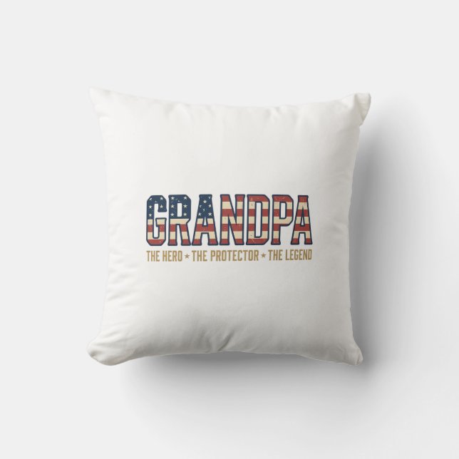 Patriotic Grandpa Hero Protector Legend Vector Des Throw Pillow (Front)