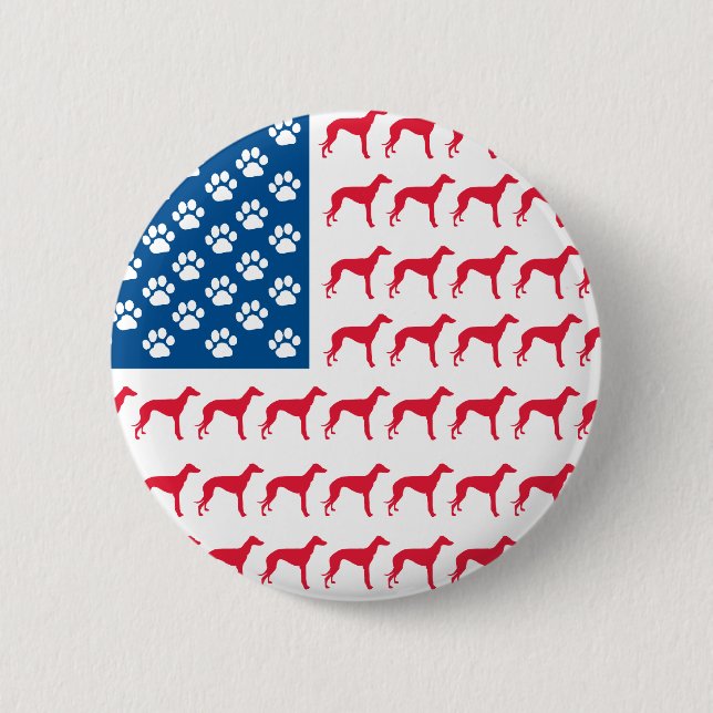 Patriotic Greyhound Dog 2 Inch Round Button (Front)