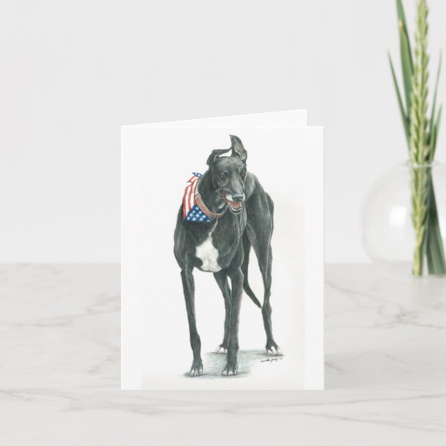 Patriotic Greyhound Dog Art Notecard (Front)