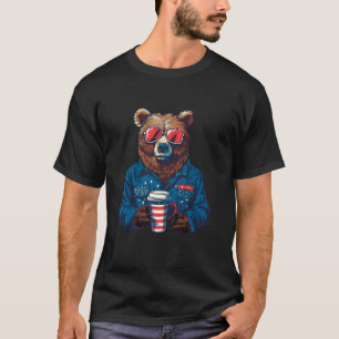 Patriotic Grizzly Bear Coffee Election Red White a T-Shirt