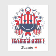 Patriotic groovy Happy Face peace sign - Happy 4th