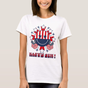 Patriotic groovy Happy Face -peace sign  Happy 4th T-Shirt
