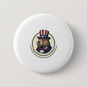 Patriotic Groundhog Vintage Engraving Shirt Design 2 Inch Round Button