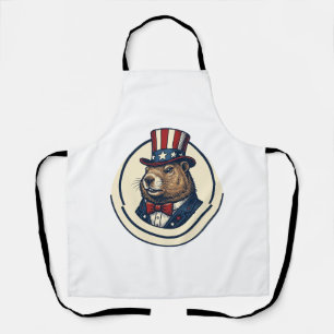 Patriotic Groundhog Vintage Engraving Shirt Design Apron