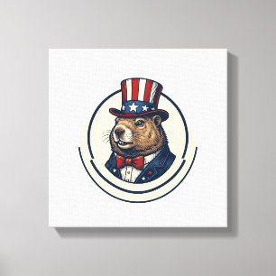 Patriotic Groundhog Vintage Engraving Shirt Design Canvas Print