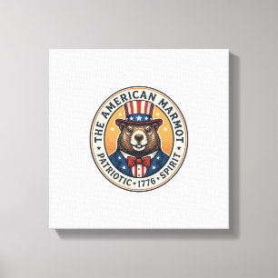 Patriotic Groundhog Vintage Engraving Shirt Design Canvas Print