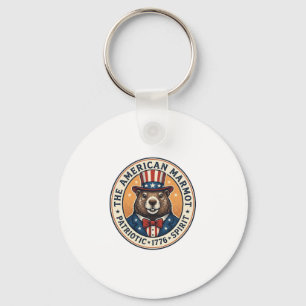 Patriotic Groundhog Vintage Engraving Shirt Design Keychain