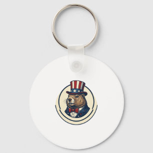 Patriotic Groundhog Vintage Engraving Shirt Design Keychain