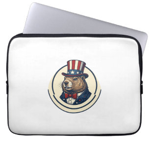 Patriotic Groundhog Vintage Engraving Shirt Design Laptop Sleeve