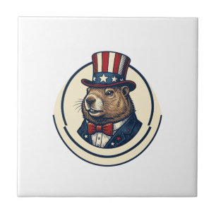 Patriotic Groundhog Vintage Engraving Shirt Design Tile