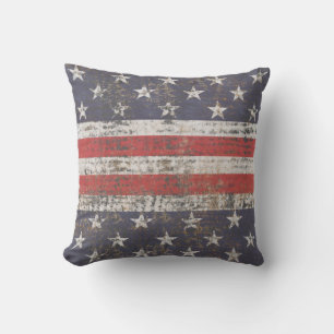 Patriotic Grunge Stars and Stripes Pattern Outdoor Pillow