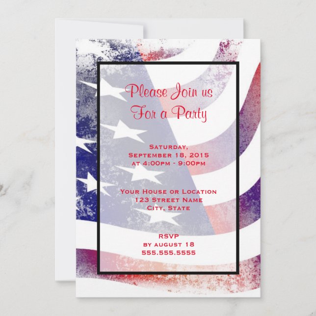 Patriotic Grunge Style Faded American Flag Invitation (Front)