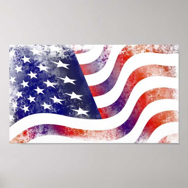Patriotic Grunge Style Faded American Flag Poster (Front)