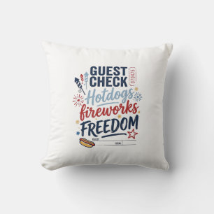 Patriotic Guest Check Hotdogs Fireworks Freedom Sh Throw Pillow