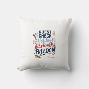 Patriotic Guest Check Hotdogs Fireworks Freedom Sh Throw Pillow