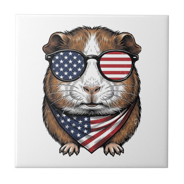 Patriotic Guinea Pig Vintage Engraving Tile (Front)