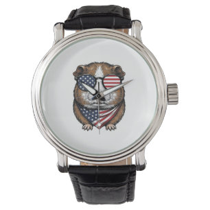 Patriotic Guinea Pig Vintage Engraving Watch