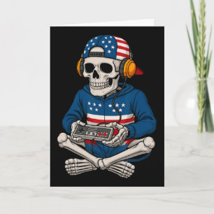Patriotic Halloween Skeleton Gamer Funny Skeleton  Card