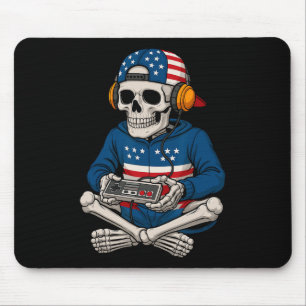 Patriotic Halloween Skeleton Gamer Funny Skeleton Mouse Pad