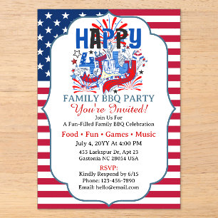 Patriotic Happy 4th of July Celebration Design Acrylic Invitations