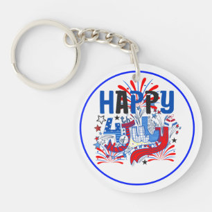 Patriotic Happy 4th of July Celebration Design Keychain