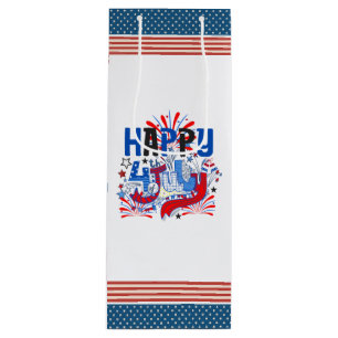 Patriotic Happy 4th of July Celebration Design Wine Gift Bag