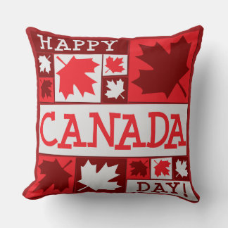 Patriotic Happy Canada Day Maple Leaf Throw Pillow