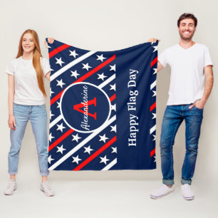Patriotic Happy Flag day Red White and Blue stripe Fleece Blanket