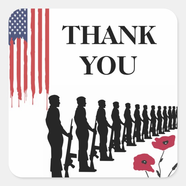 Patriotic Happy Veteran Day  Thank You Square Sticker (Front)