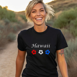 Patriotic Hawaii Aloha Red White Blue Flowers T-Shirt