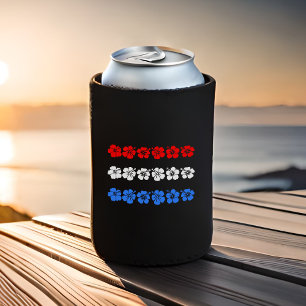 Patriotic Hawaiian USA Red White Blue Aloha Bands Can Cooler