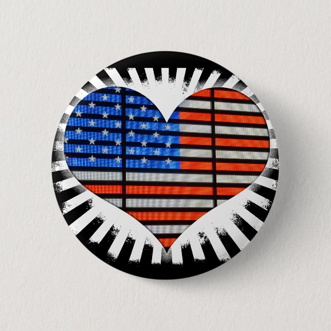 Patriotic Heart American Flag 2 Inch Round Button (Front)