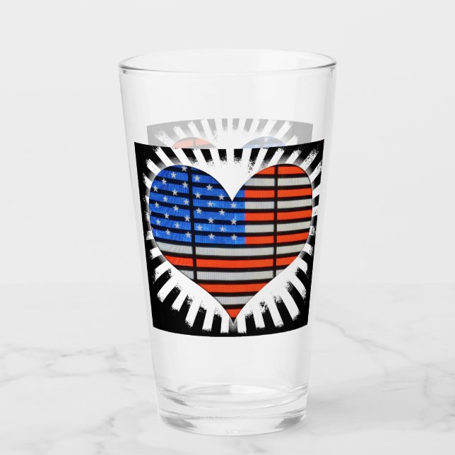 Patriotic Heart American Flag Glass (Front)