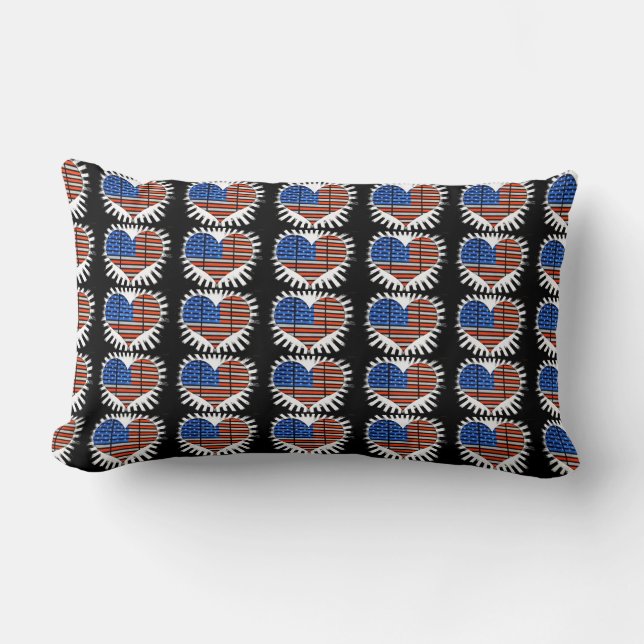 Patriotic Heart American Flag Lumbar Pillow (Front)