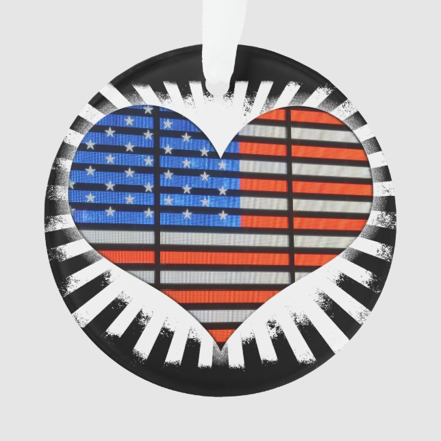 Patriotic Heart American Flag Ornament (Front)