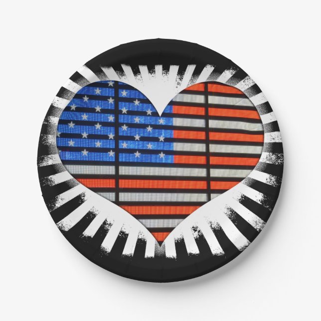 Patriotic Heart American Flag Paper Plate (Front)