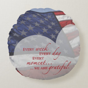 Patriotic Heart Flag, Military Appreciation Round Pillow