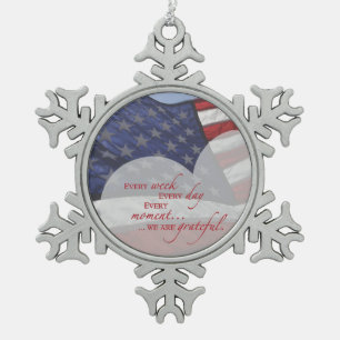 Patriotic Heart Flag, Military Appreciation Snowflake Pewter Christmas Ornament