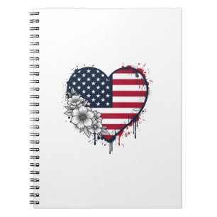 Patriotic Heart Floral Vintage Engraving Design_1 Notebook