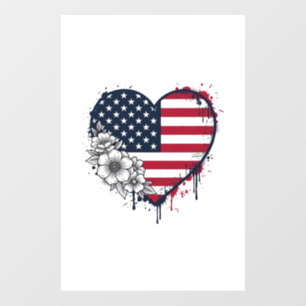 Patriotic Heart Floral Vintage Engraving Design_1 Window Cling