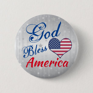 Patriotic Heart God Bless America Pin Button