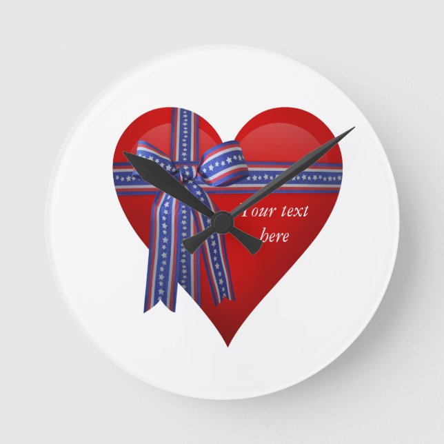 Patriotic Heart graphic Round Clock (Front)