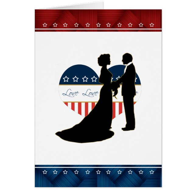 Patriotic Heart Love Couple Kissing Blank Card (Front)