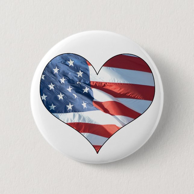 Patriotic Heart Shaped American Flag 2 Inch Round Button (Front)