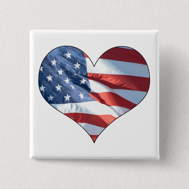 Patriotic Heart Shaped American Flag 2 Inch Square Button (Front)