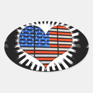 Patriotic Heart Shaped American Flag Neon Oval Sticker