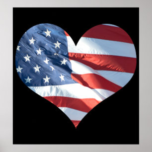 Patriotic Heart Shaped American Flag Poster