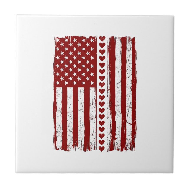 Patriotic Heart Stripe American Flag Vector Design Tile (Front)